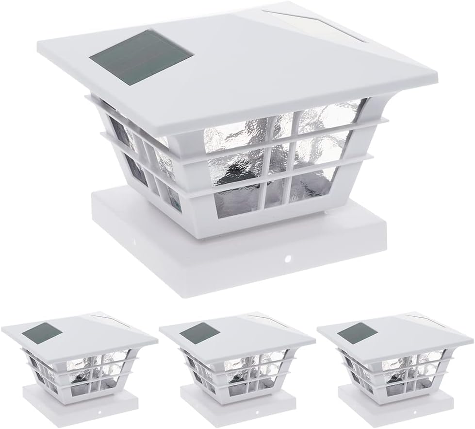 White 4 Pack Solar Powered Post Cap Light with 4x4 Base Adapter Y4890