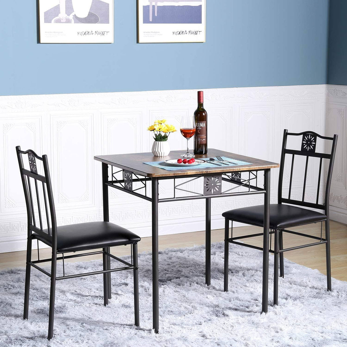 3-Piece Pub Dining Room Set Kitchen Table and PU Cushion Chairs A534