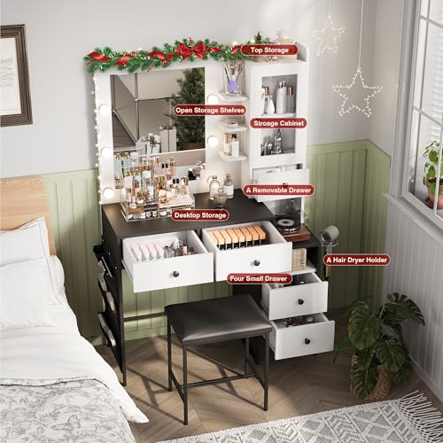White Makeup Vanity Desk with Mirror and Lights C2734