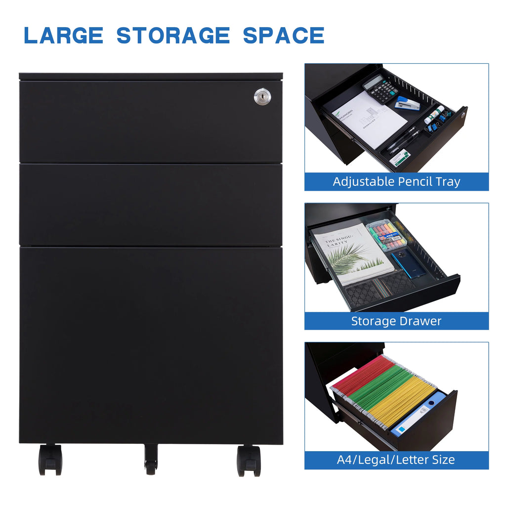 3 Drawer Black Mobile File Cabinet A583