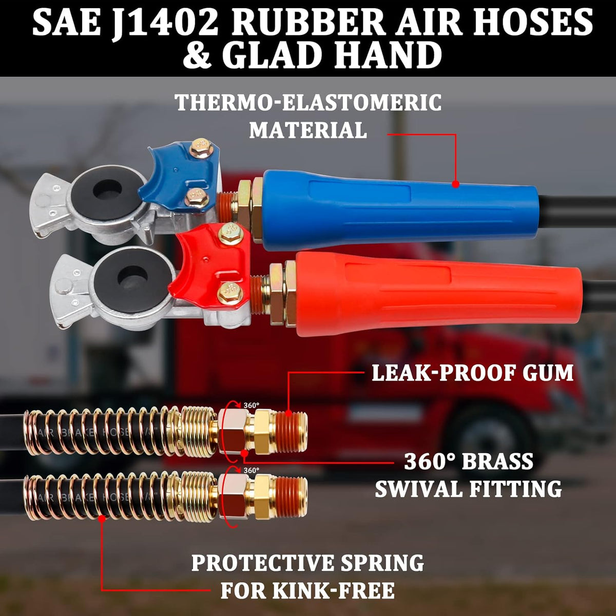 12 FT Semi Truck Air Hose Kit with Glad Hands G636