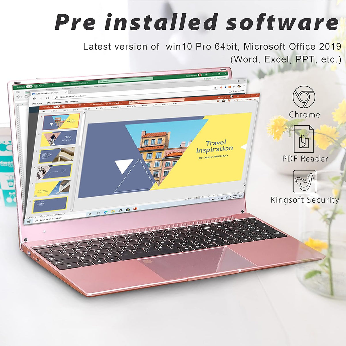 15.6 Inch FHD Luminous Keyboard Laptop 12G RAM 256GB SSD Rose Gold A86655