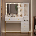 White Makeup Vanity with Lights and 5 Drawers V874