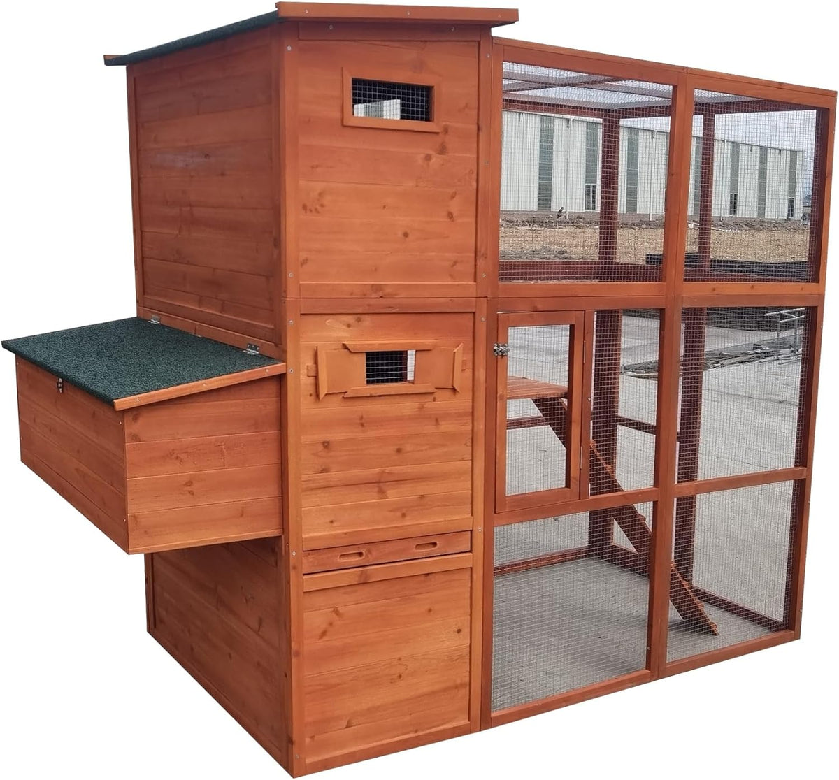 90.6" Wood Chicken Coop Hen House Nesting Box Run Cleaning Tray Y388