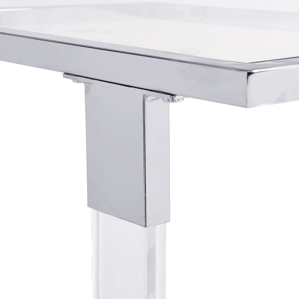 Chrome Glass C Shape Square Side Table with Metal Base Z424