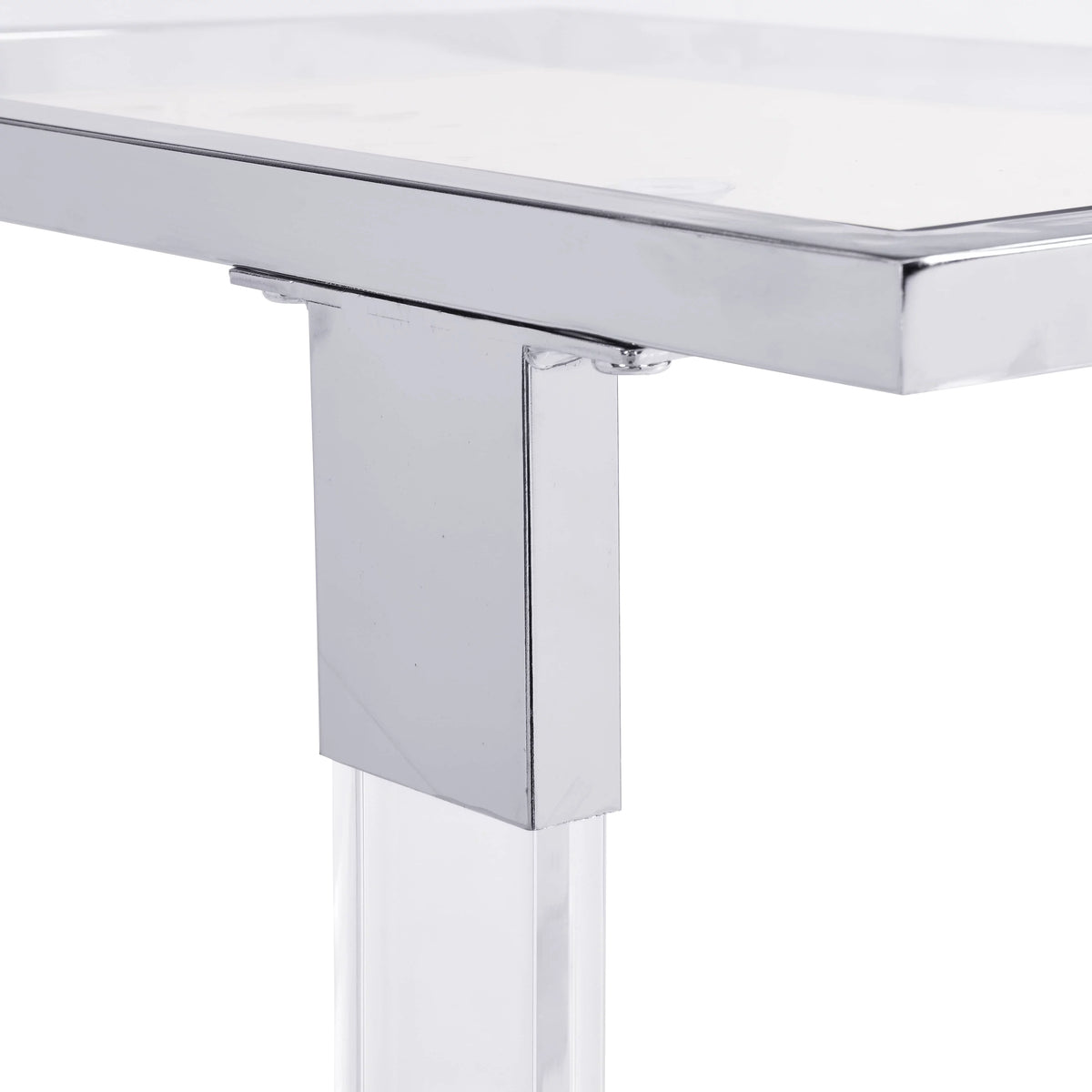 Chrome Glass C Shape Square Side Table with Metal Base Z424
