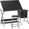 Adjustable Drafting Table with Stool and Storage Drawers, Black U1712