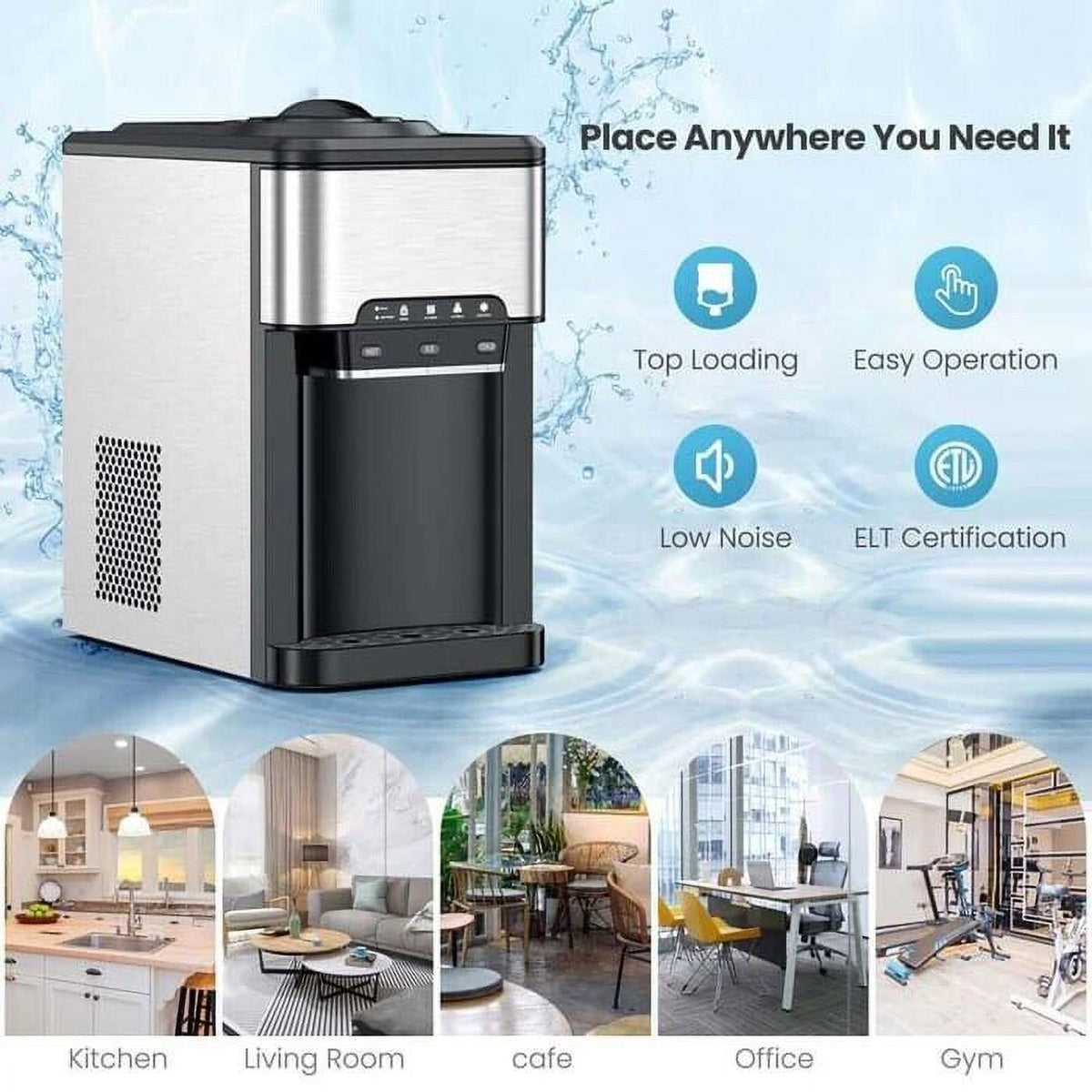 3 in 1 Countertop Water Cooler Dispenser Ice Maker with Ice Block 44 lb Ice Storage V478