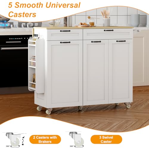 Rolling Kitchen Island with Power Outlet & Drop Leaf, Trash Storage Cabinet, Spice Rack & Towel Rack, Knife Holder S296330