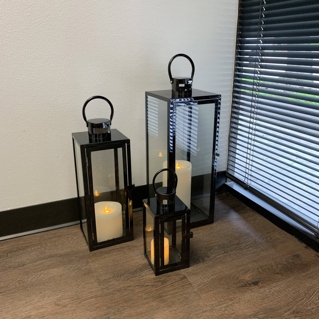 3-Pc Set Jumbo Indoor/Outdoor Candle Lantern Set with Tempered Glass O100