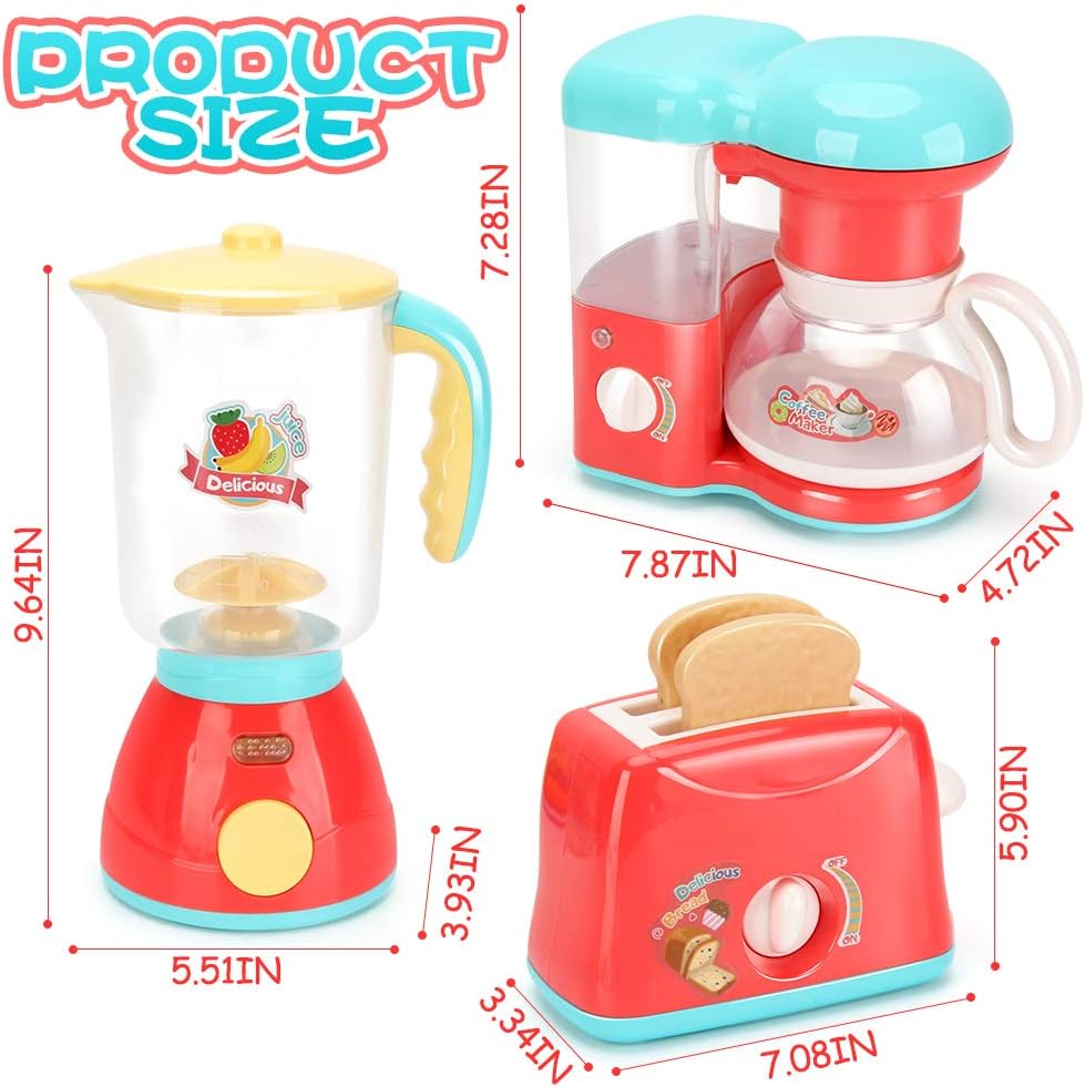 Kids Assorted Kitchen Appliance Toys, Pretend Kitchen Toy Set Includes Coffee Maker, Blender and Toaster, Cutting Play Food and Kitchen Utensils Accessories K660