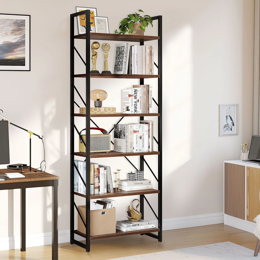 6 Tiers 69 inch Freestanding Bookshelf Black & Brown Q801862