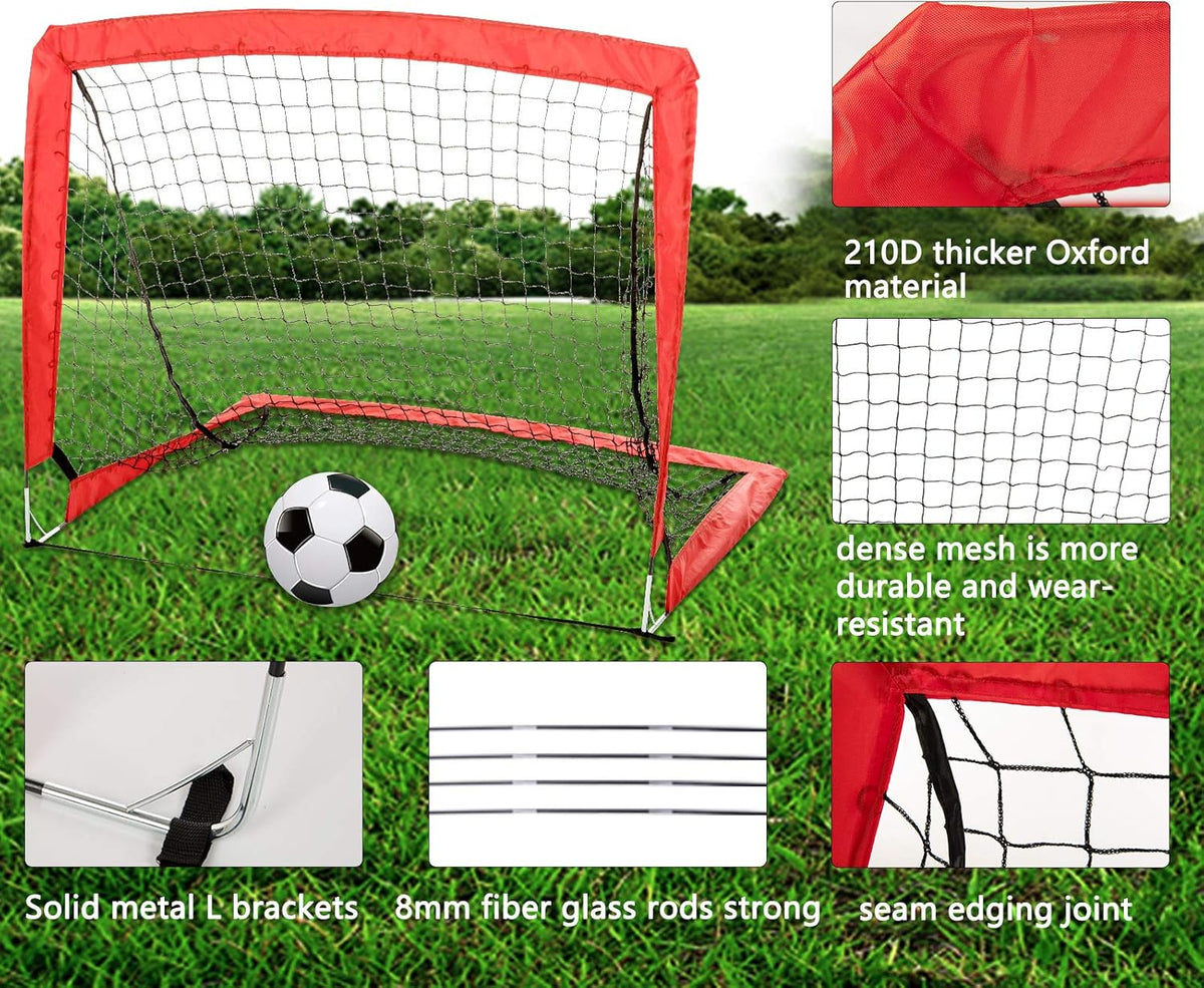 Set of 2 4'x3' Pop Up Soccer Goals with Cones, Carrying Case, Football and Pump Y3908
