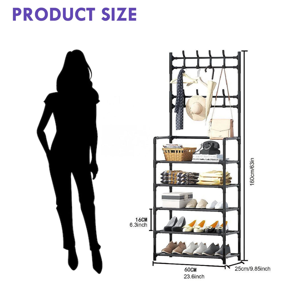 Coat Rack Stand with 5 Shelves Storage Black A1718
