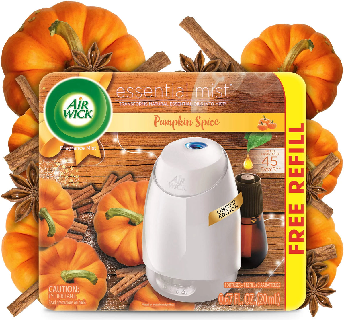 Essential Mist Starter Kit Diffuser Refill Pumpkin Spice Air Freshener T981