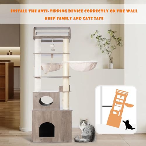 76.8-inch Wooden Cat Tree with Litter Box Enclosure and Scratching Post M619