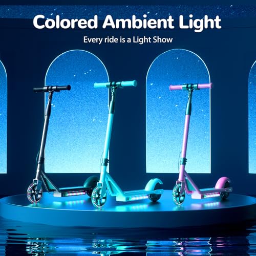 Electric Scooter with Adjustable Speed and Height, Colorful Lights, Double Brake U318083