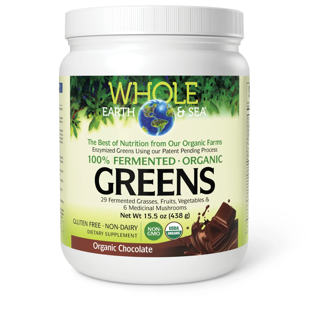 Organic Fermented Greens Vegan Whole Food Supplement Chocolate 15.5 Oz K404