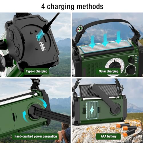 37000mWh Hand Crank Solar NOAA AM FM Weather Radio with Flashlight Reading Lamp SOS Alarm Compass Power Bank E87791