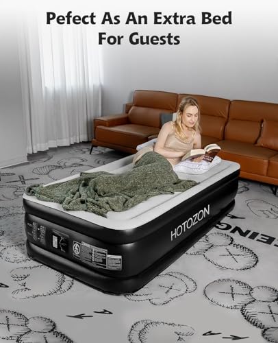 Twin Air Mattress with Built-in Pump, 18" Foldable Blue Air Bed W9719