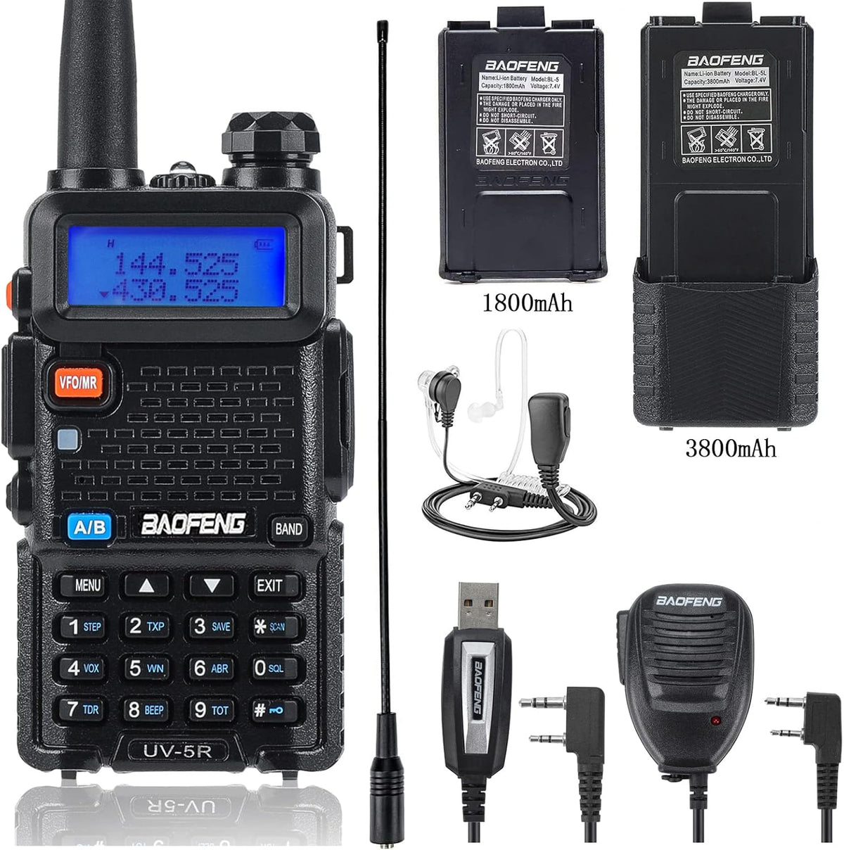 8W Dual Band VHF/UHF Two Way Radio Walkie Talkie with 3800mAh Battery O458