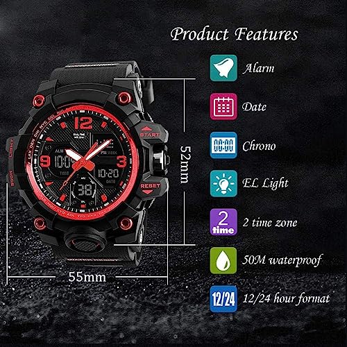 Men's Analog Sports Watch LED Military Digital Watch Electronic Stopwatch Large Dual Dial Time Outdoor Army Wrist Watch Tactical Q487651