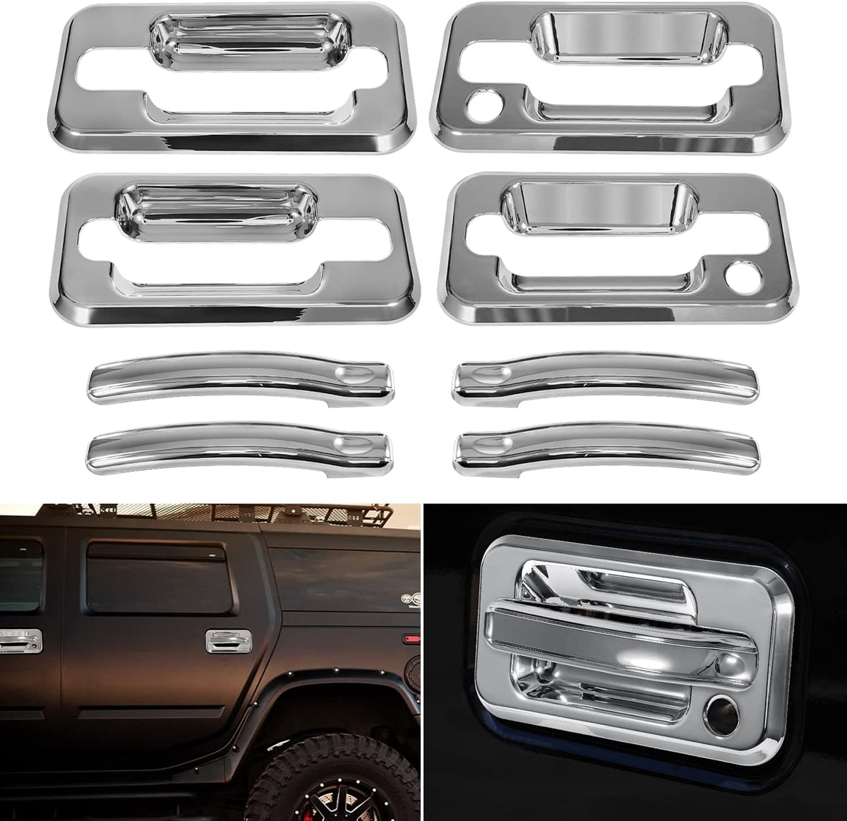 Chrome Door Handle Cover Trims Bezel with Key Hole Pack of 2 F198625
