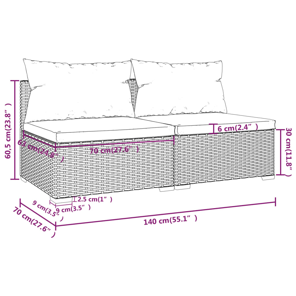2 Piece Patio Furniture Set with Cushions Poly Rattan Black S197