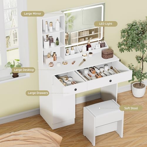 White Makeup Vanity Desk with Mirror and Lights C2734