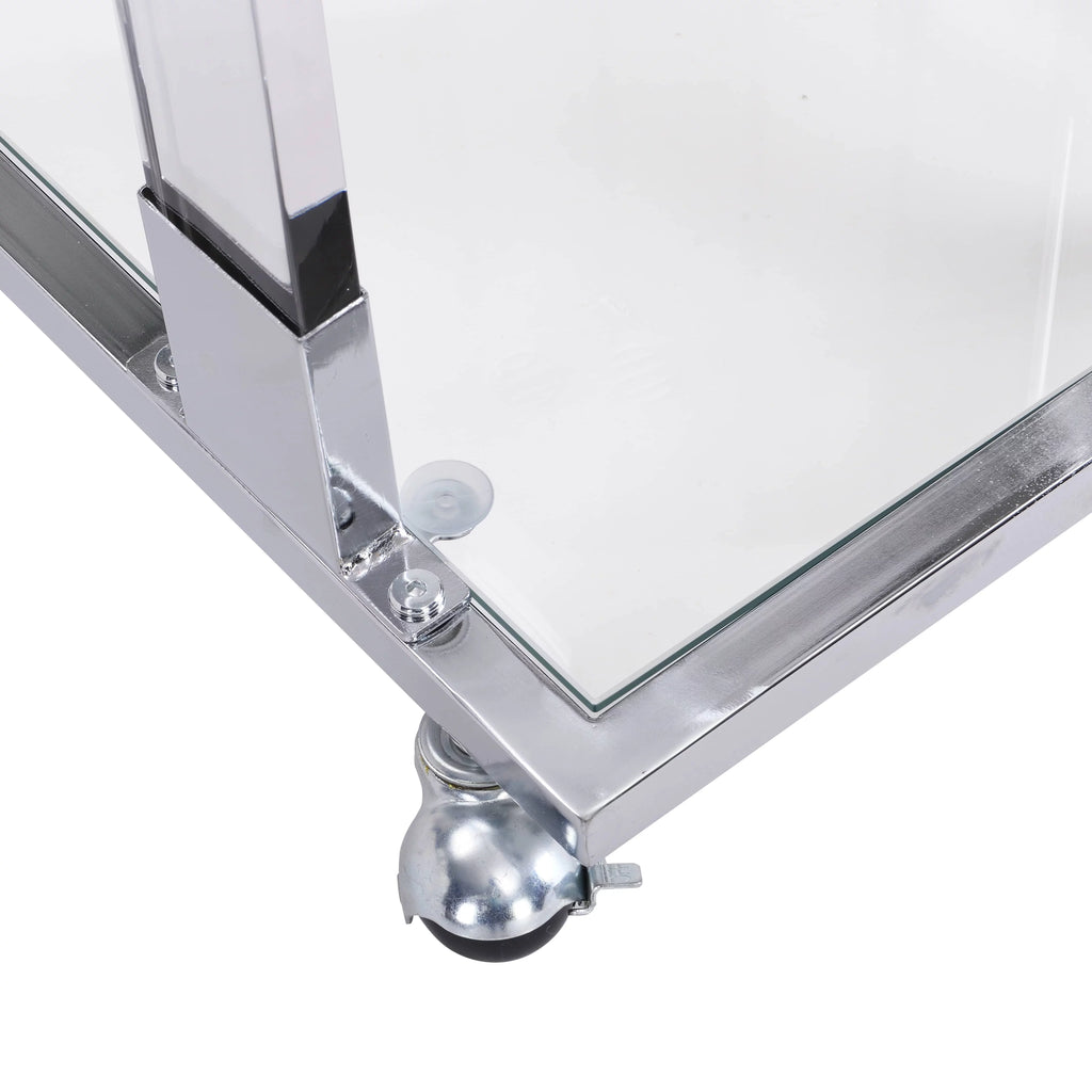 Chrome Glass C Shape Square Side Table with Metal Base Z424