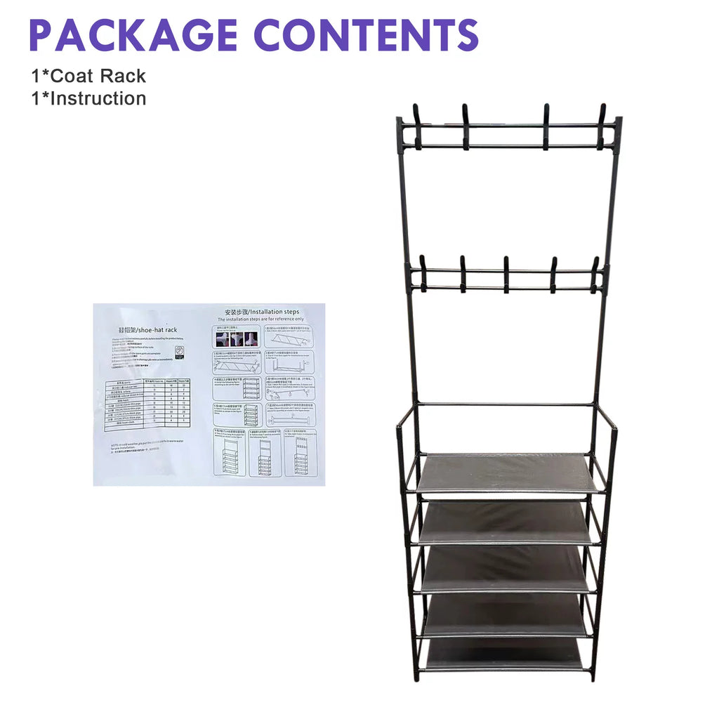 Coat Rack Stand with 5 Shelves Storage Black A1718