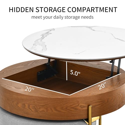 32" Round Marbling Pattern Slate Lift Top Coffee Table Set with Storage Q10553