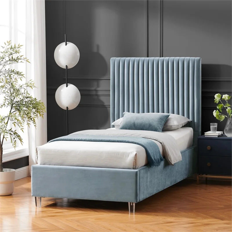 Velvet Full Platform Bed Slate Blue W400593