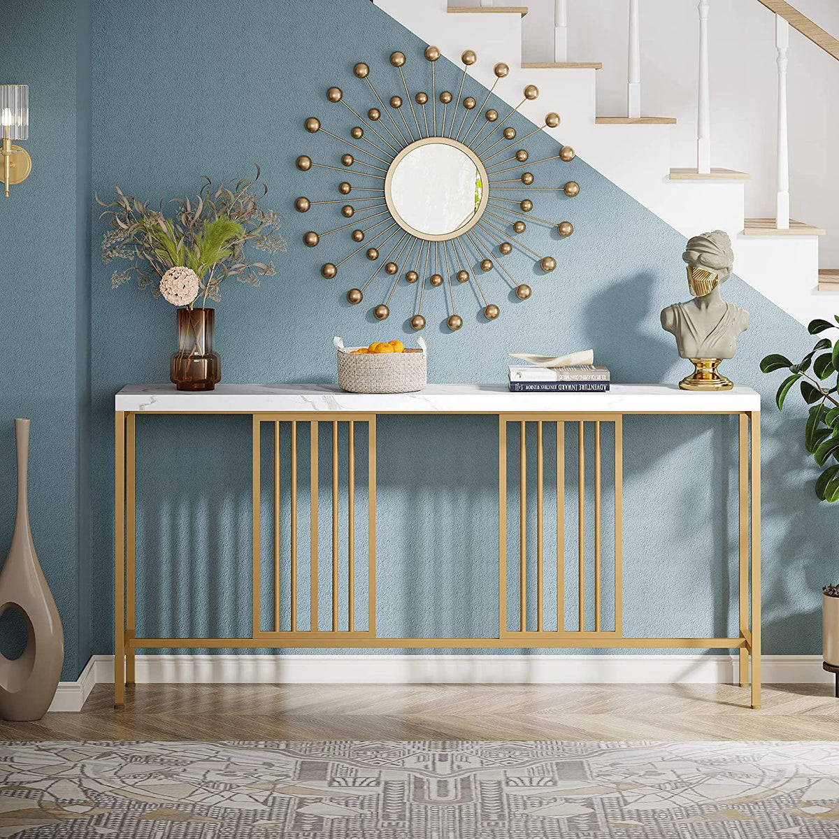 70.9 Inch Extra Long White and Gold Console Table T255