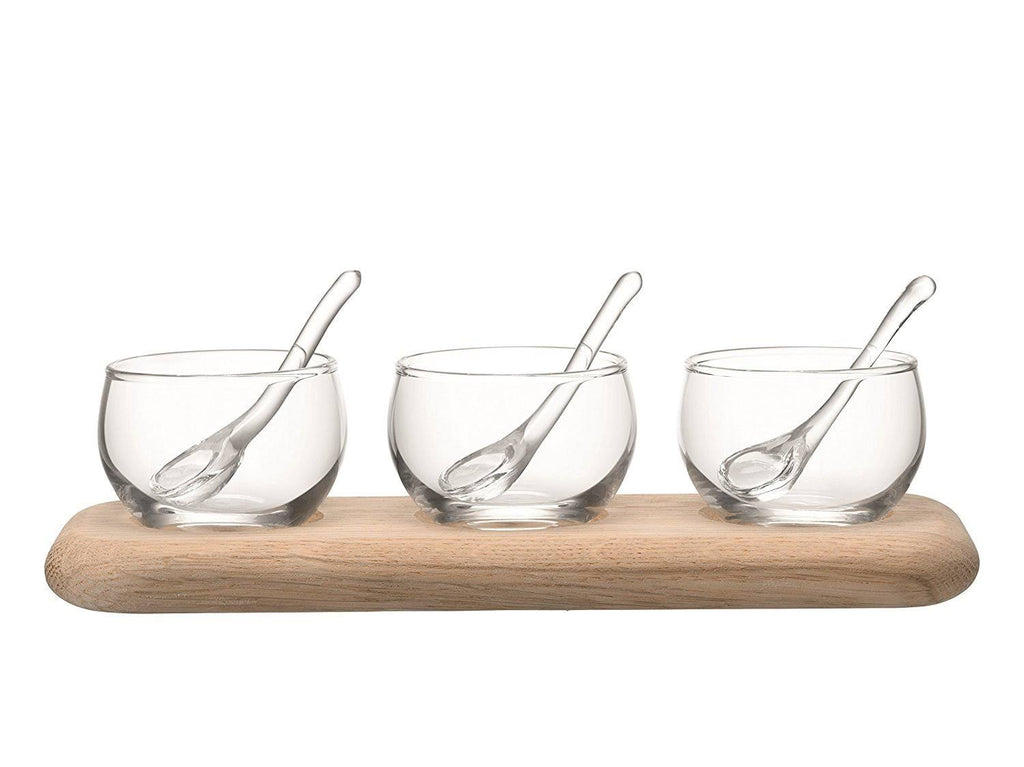 Clear Condiment Set with Oak Base 25.5cm L385