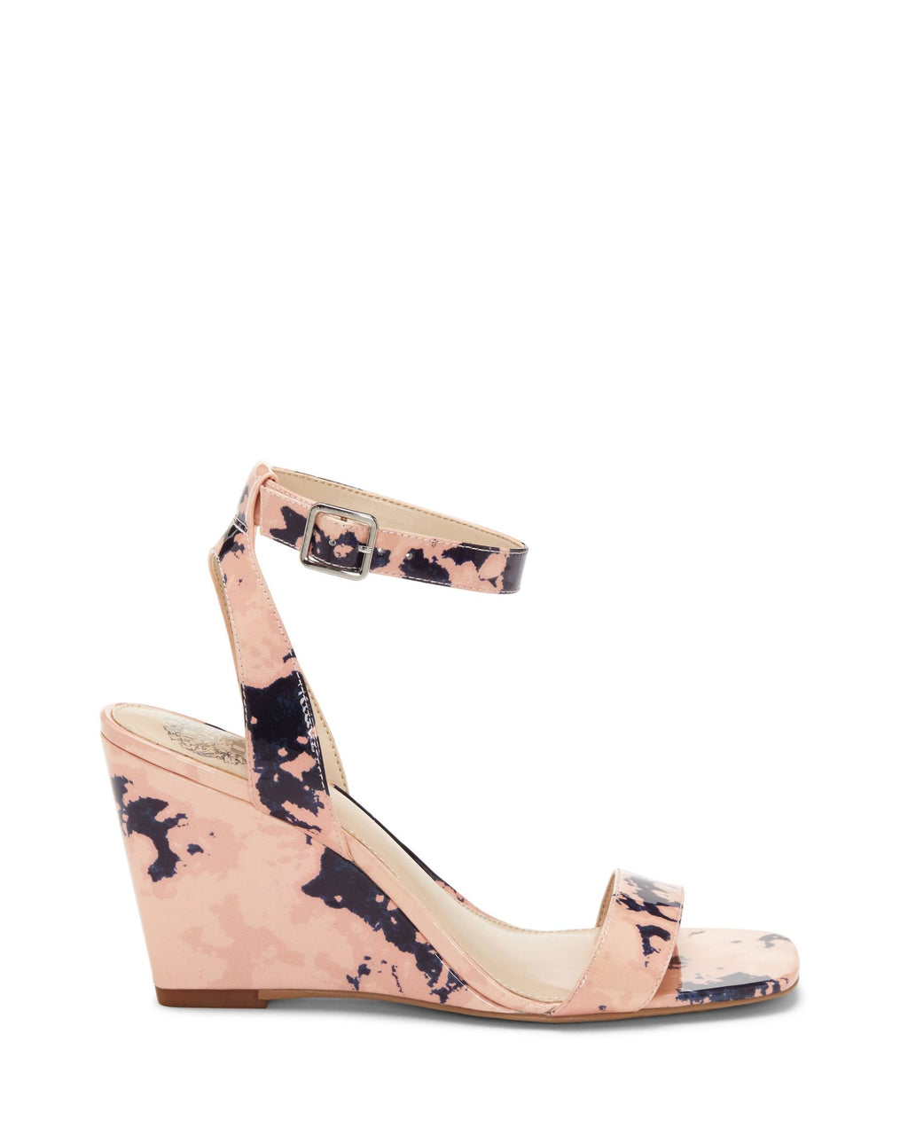 Leather Square-Toe Wedges, Size 7-1/2 Medium, Blush Navy M753