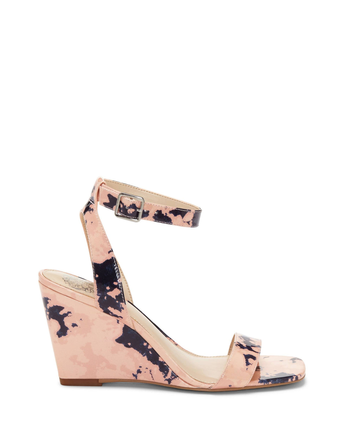 Leather Square-Toe Wedges, Size 7-1/2 Medium, Blush Navy M753