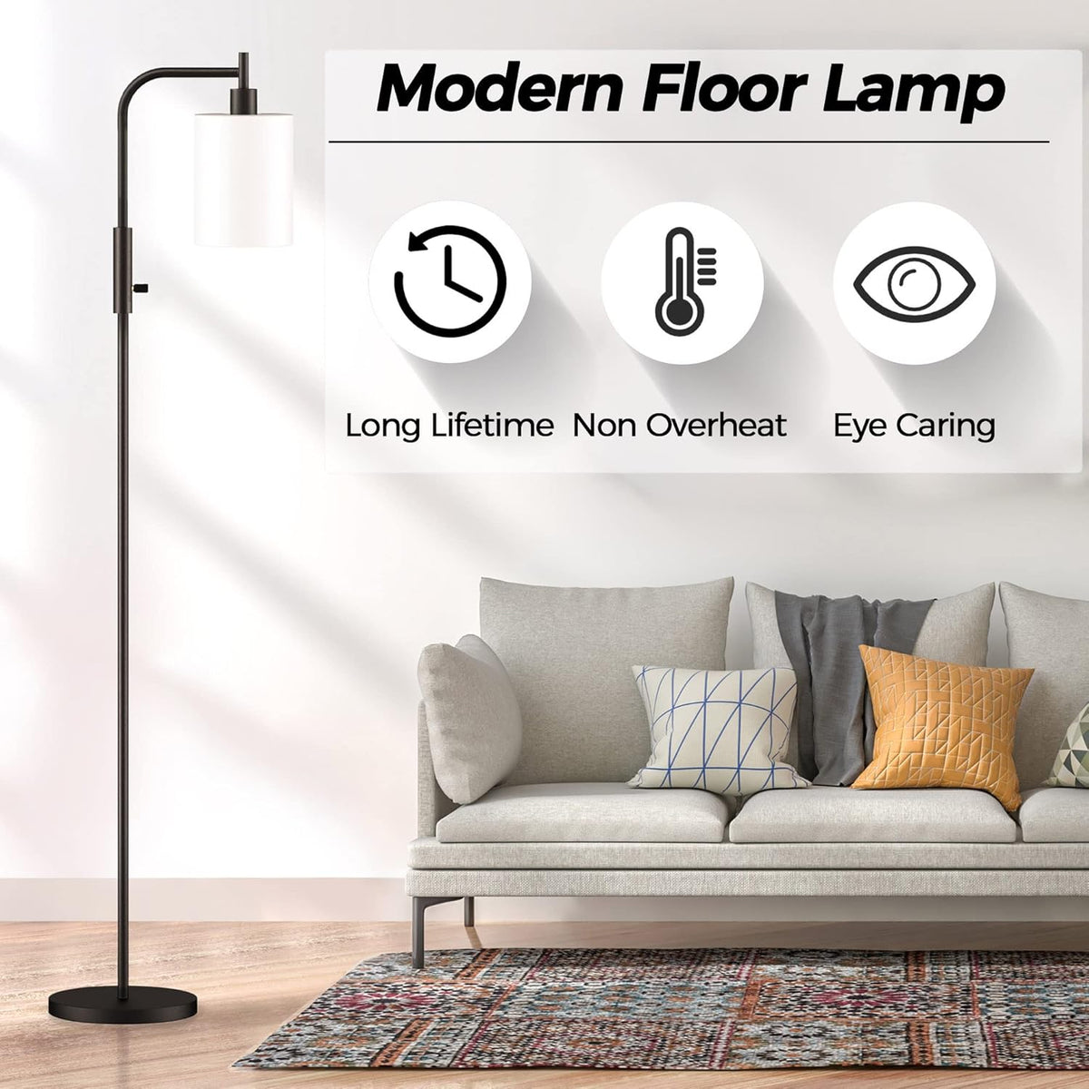 Black Dimmable Glass Shade Floor Lamp P2516