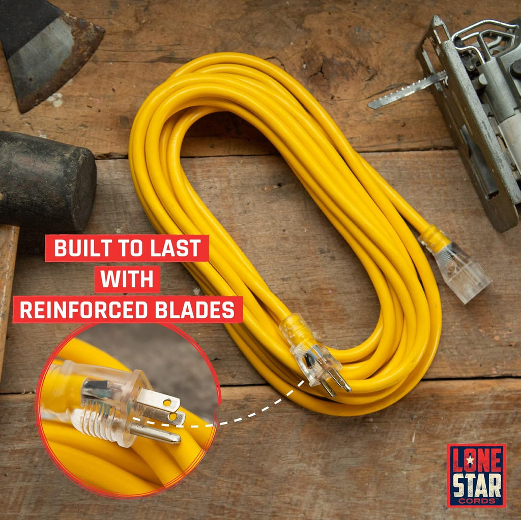 100 Foot 10/3 SJTW Lighted Extension Cord Yellow 3 Prong Grounded Plug 10 Gauge Pack of 2 N99894