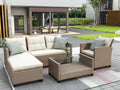 Beige Brown 4 Piece Wicker Rattan Sectional Sofa W695679