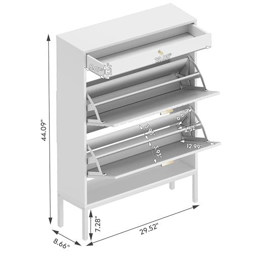 White Shoe Cabinet with 2 Drawers and Adjustable Shelf W34047