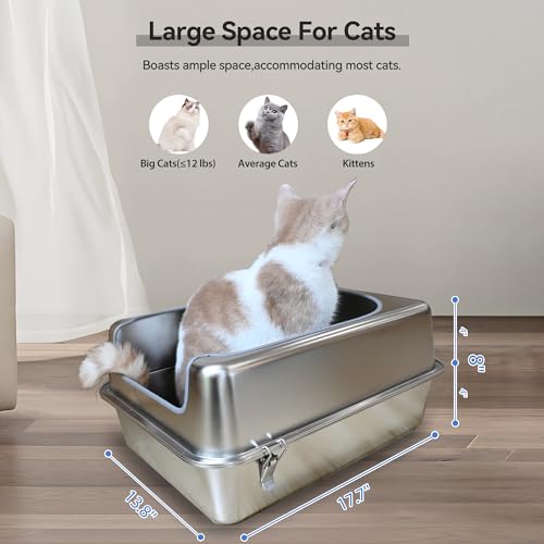 Stainless Steel Enclosed Litter Box with Metal Lid and Scoop E480955