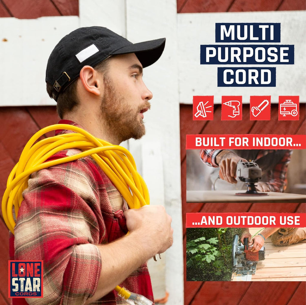 100 Foot 10/3 SJTW Lighted Extension Cord Yellow 3 Prong Grounded Plug 10 Gauge Pack of 2 N99894