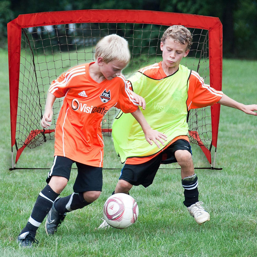 Set of 2 4'x3' Pop Up Soccer Goals with Cones, Carrying Case, Football and Pump Y3908