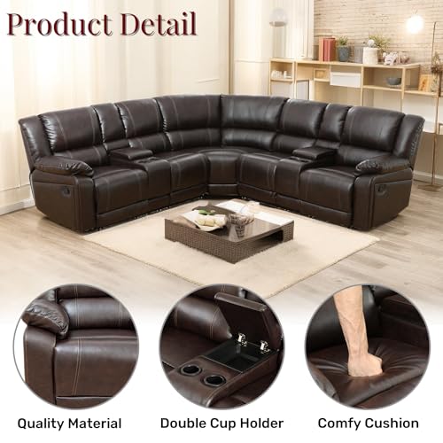 Leather L-Shaped Reclining Sectional Sofa with Chaise N53531