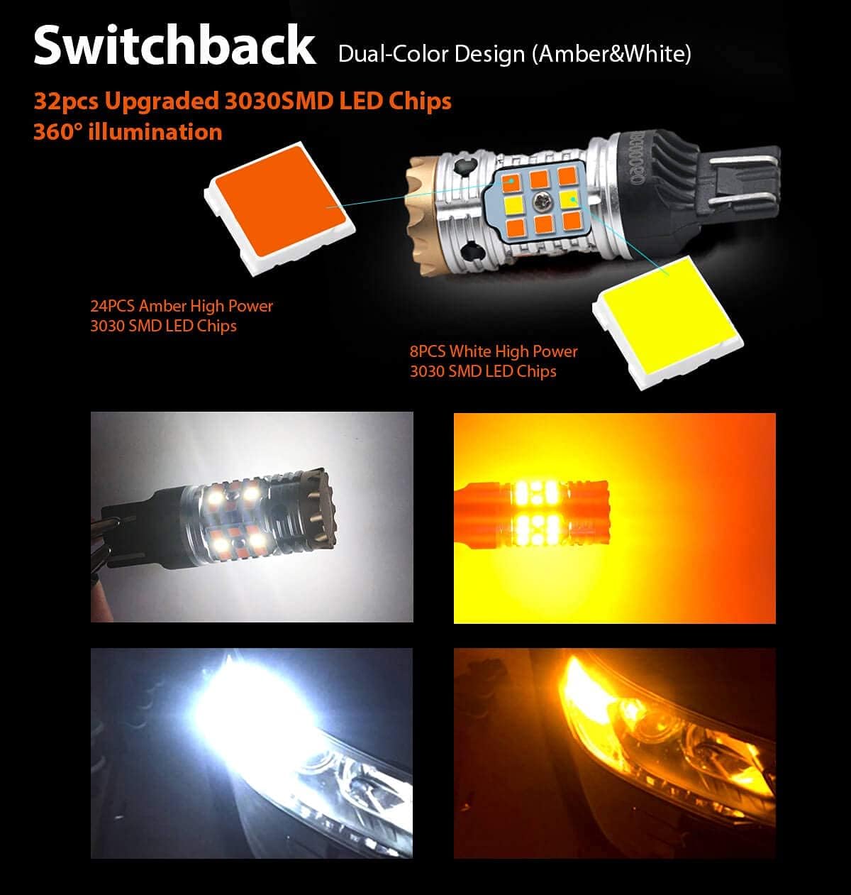 7443 Switchback LED Bulb 7444 7444NA Front Turn Signal Light White/Yellow Pack of 2 Z83297