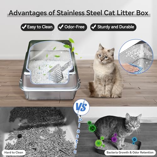 Stainless Steel Enclosed Litter Box with Metal Lid and Scoop E480955
