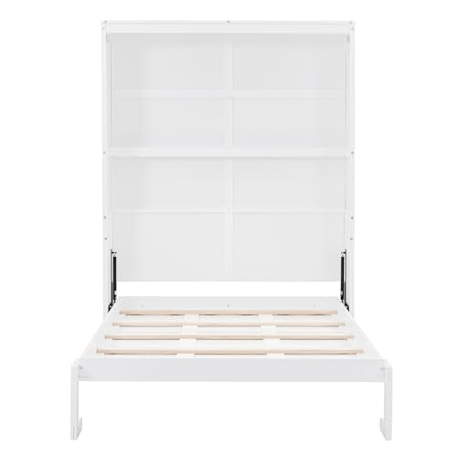 Gray Queen Size Wood Murphy Wall Bed with Shelves K396536