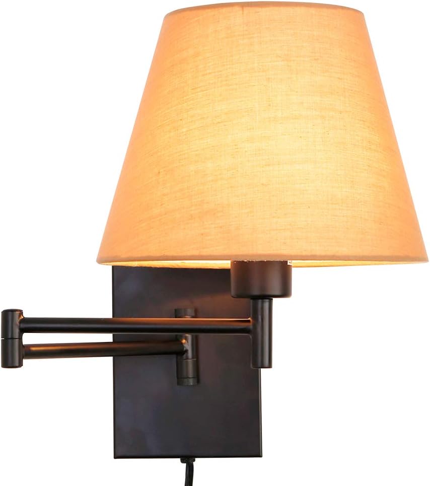 Swing Arm Wall Lamp Plug-in Cord Linen Shade E538