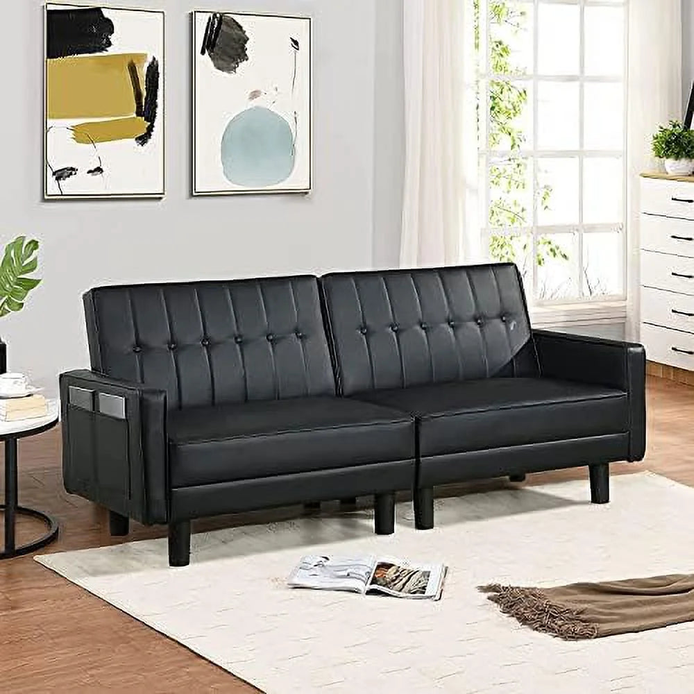 Faux Leather Convertible Folding Futon Sofa Bed Couch Z381180